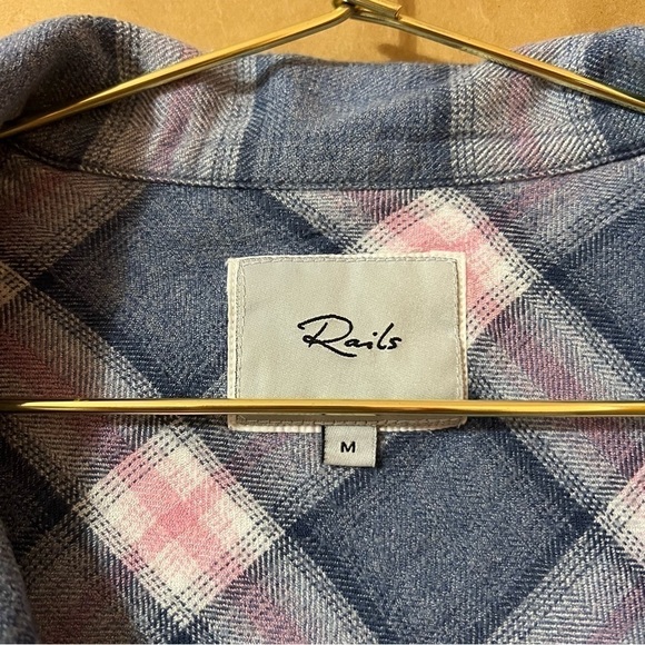 Rails | Plaid Button Front Shirt Collared Popover Crop Top Indigo Berry Size M - Picture 2 of 11